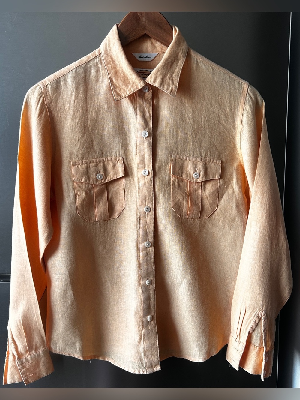 Talbots Petites Trish Linen 100% Linen Button Front Shirt Petite P Peach Apricot